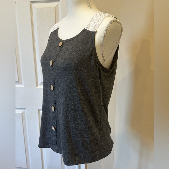 SHEIN Charcoal Gray Lace Strap Button Front Tank Top Size Medium - Picture 5 of 7